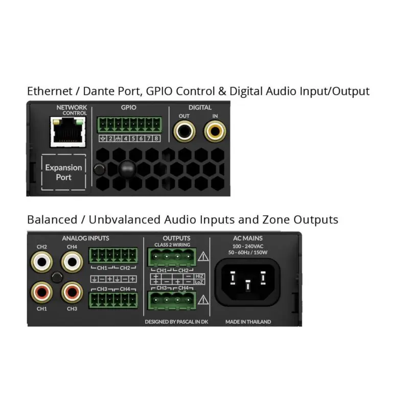 RTI Control AMP-4-125 - 4 Channel 125W 8Ω, 2 Channel 70/100V 250W DSP Matrix Amplifier - Image 3