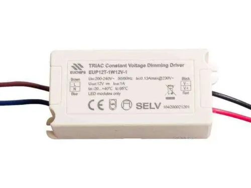 12V Euchips 12W Mains Triac Dimmable Constant Voltage LED Driver