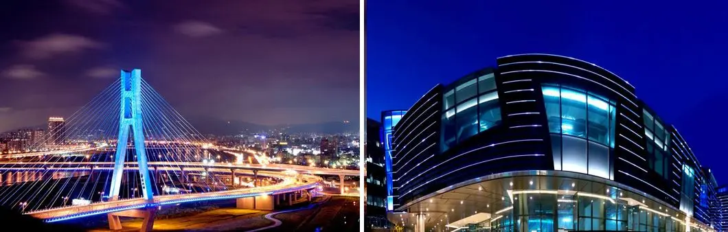 Architectural Lighting up a Bridge and Building