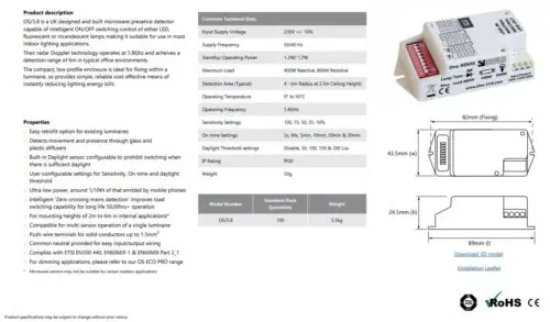 One-LUX ONE-SENSE OS-5.8 Microwave sensor - Image 2