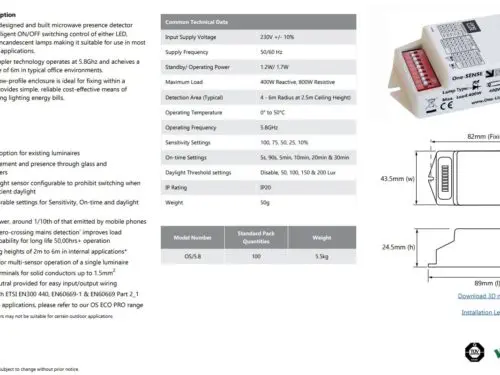 One-LUX ONE-SENSE OS-5.8 Microwave sensor One-LUX ONE-SENSE OS-5.8 Microwave sensor