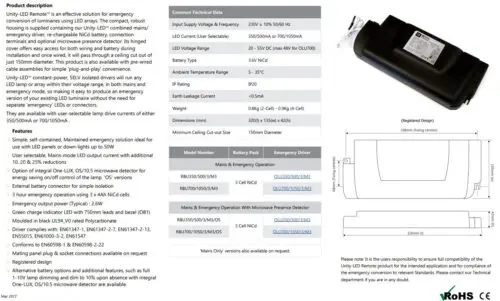 One-LUX UNITY-LED OLU350/500mA Mains Emergency Driver - Image 2