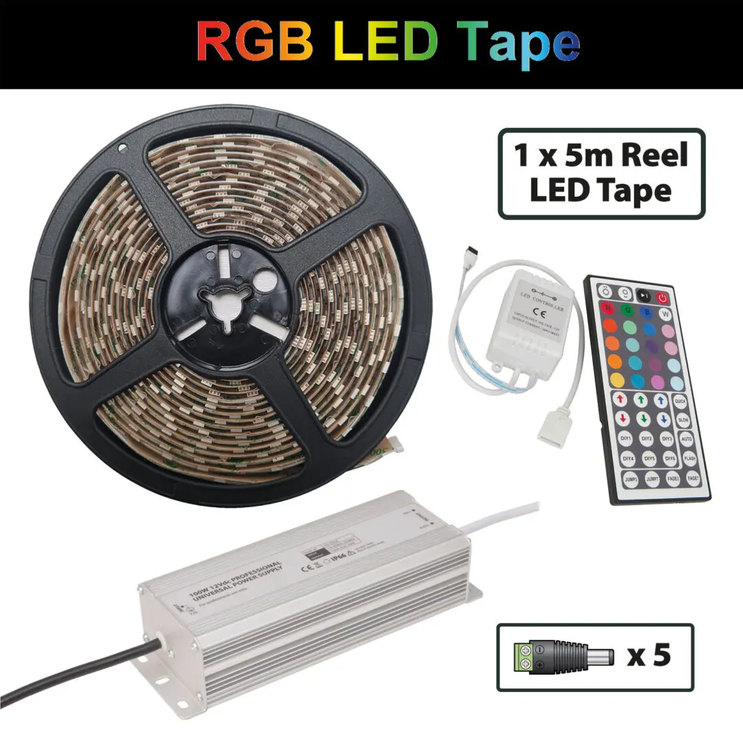 40Watt 12volt 5M RGB LED Ribbon Tape Kit IP65