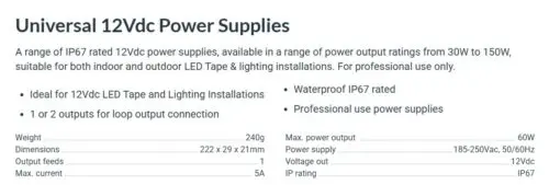 60W Constant Voltage LED Driver 12V / 24V - Image 2