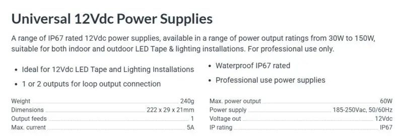 60W Constant Voltage LED Driver 12V / 24V - Image 2