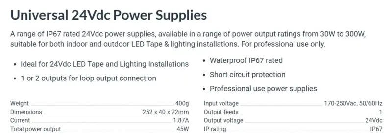 45W Constant Voltage LED Driver 12V / 24V - Image 2