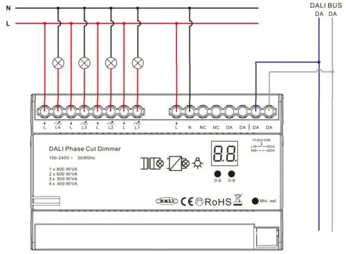 DALI DIN Rail SR-2303AC-4CH-DIN 4x400Watt Triac Phase Dimmer - Image 3