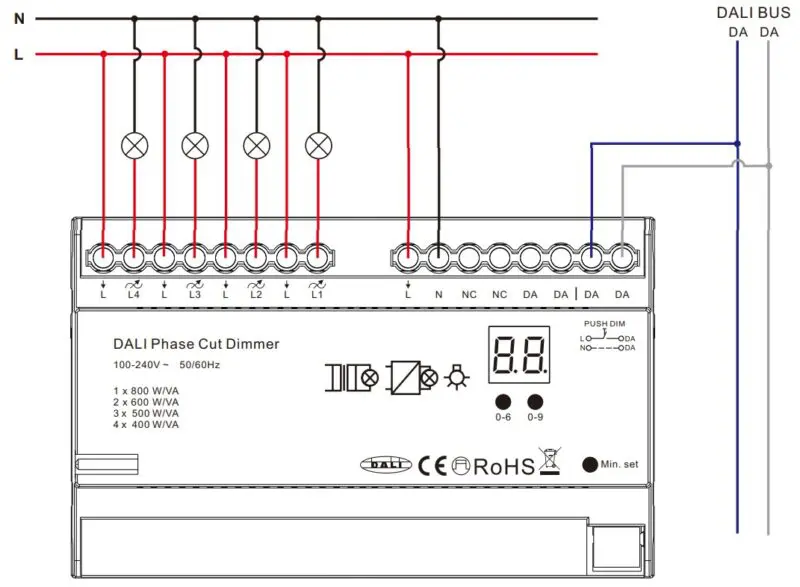 DALI DIN Rail SR-2303AC-4CH-DIN 4x400Watt Triac Phase Dimmer - Image 3