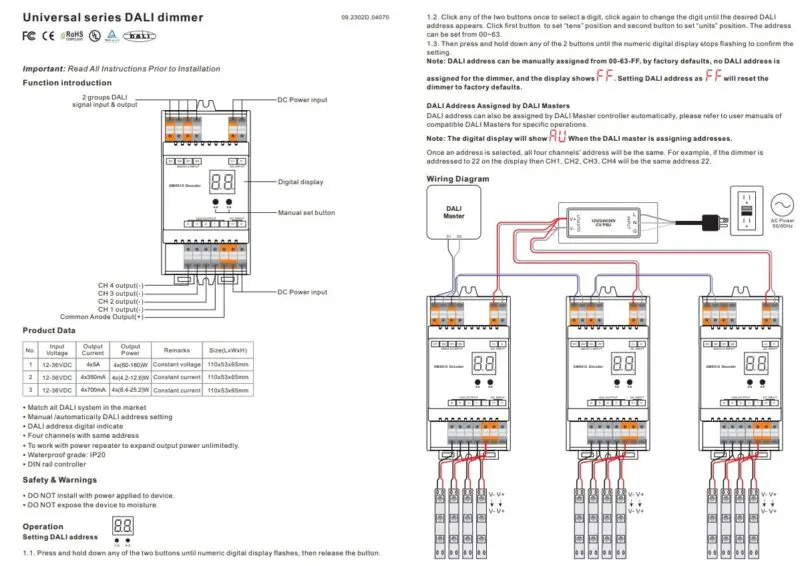 DALI DIN Rail SR-2302DIN 4x5Amp Constant Voltage Decoder - Image 2