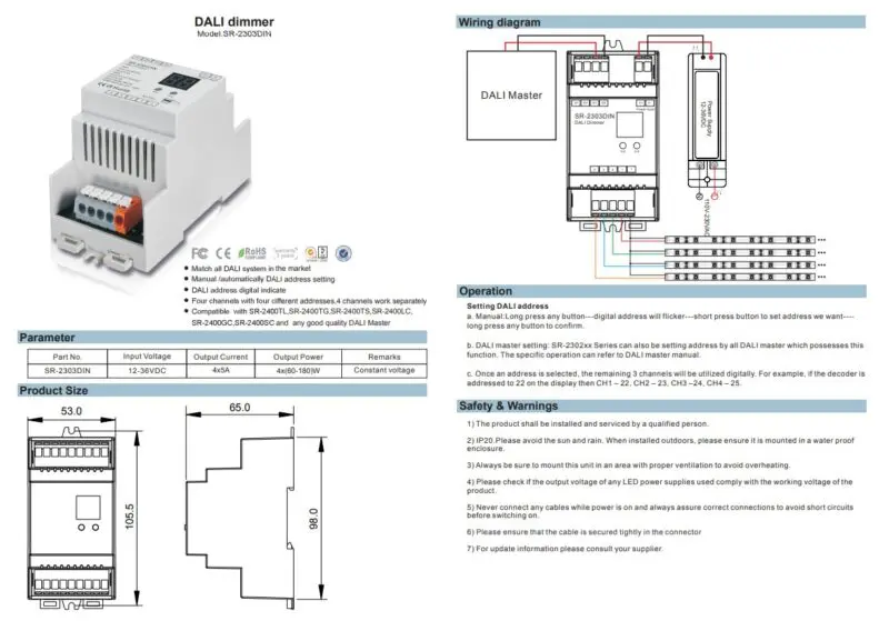DALI DIN Rail SR-2303DIN 4X5Amp Constant Voltage Decoder - Image 3