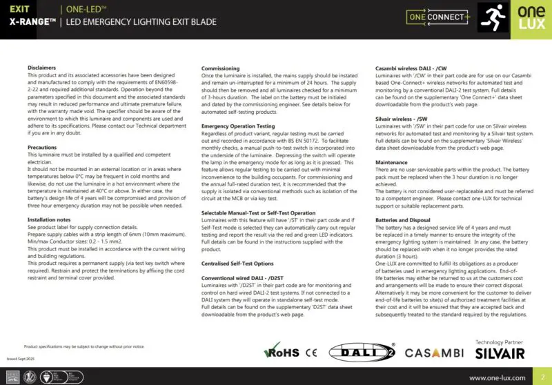 One-LUX Blade X-Range OLX-XXB LED Emergency Lighting Exit Luminaire - Image 2