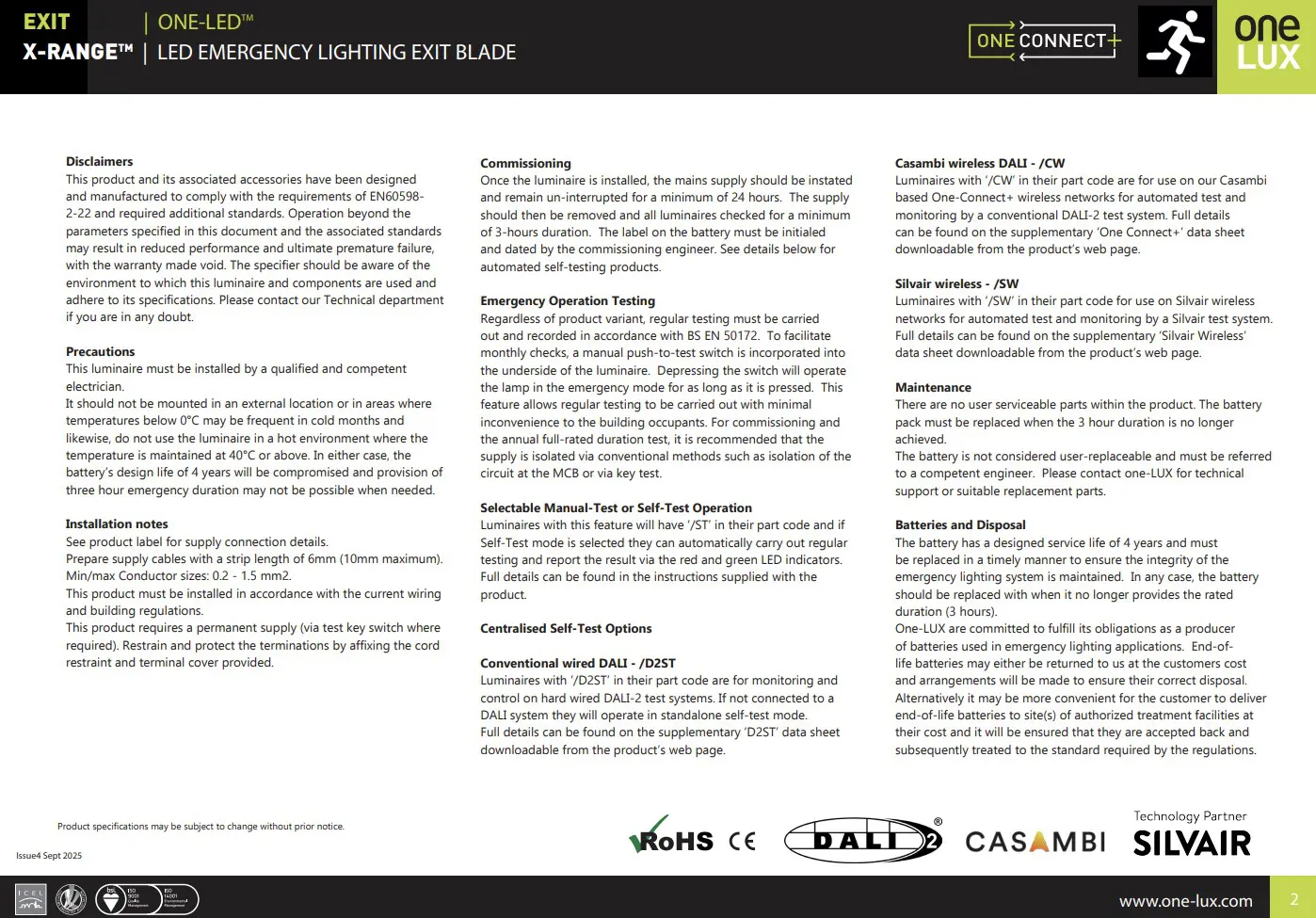 One-LUX Blade X-RANGE OLX-XXB LED Emergency Lighting Exit Luminaire - Image 2