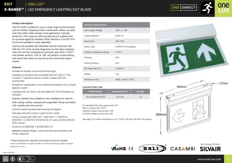 One-LUX Blade X-Range OLX-XXB LED Emergency Lighting Exit Luminaire - Image 3