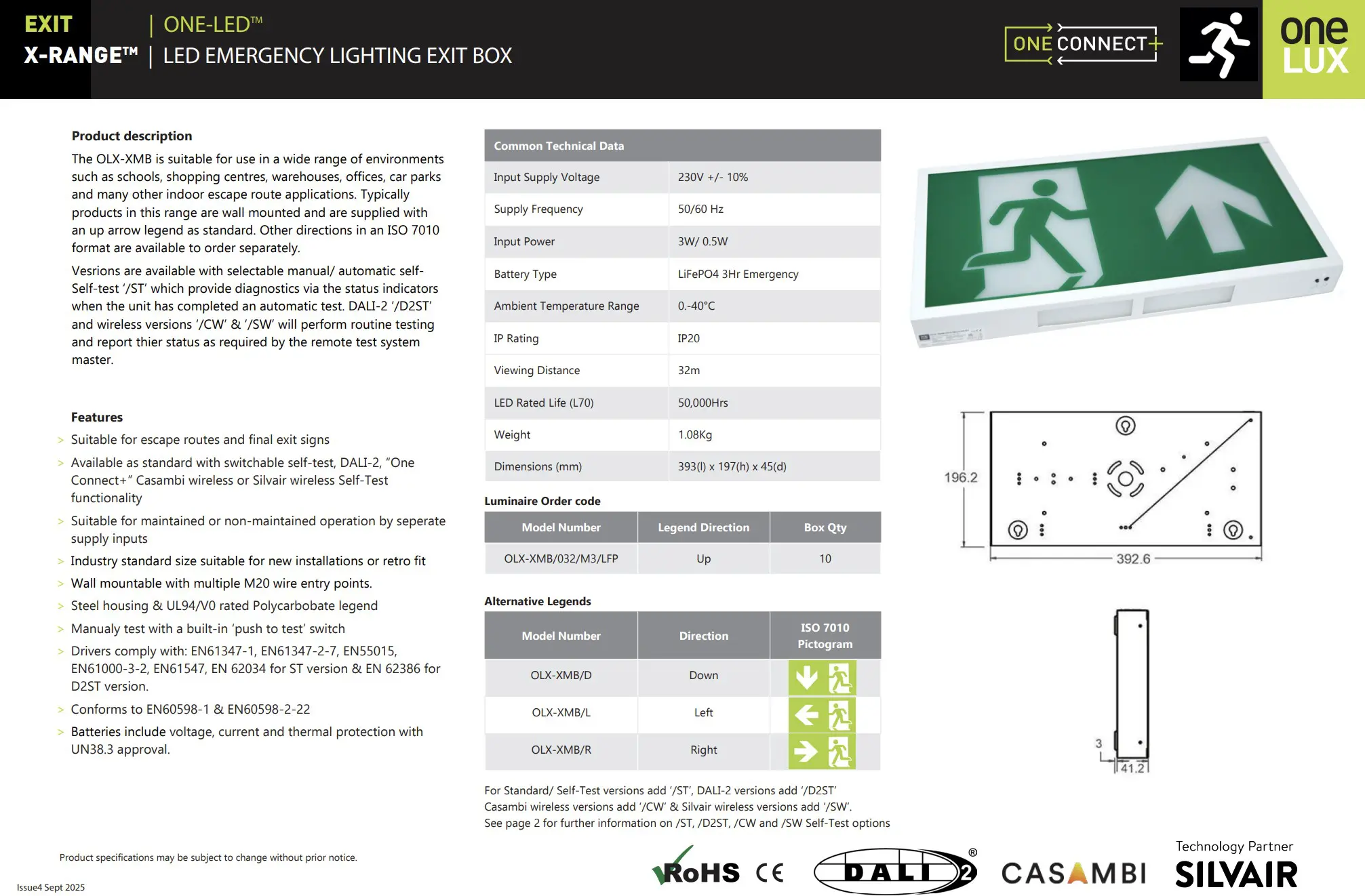 One-LUX Box X-RANGE™ OLX-XMB LED Emergency Lighting Exit Box - Image 3