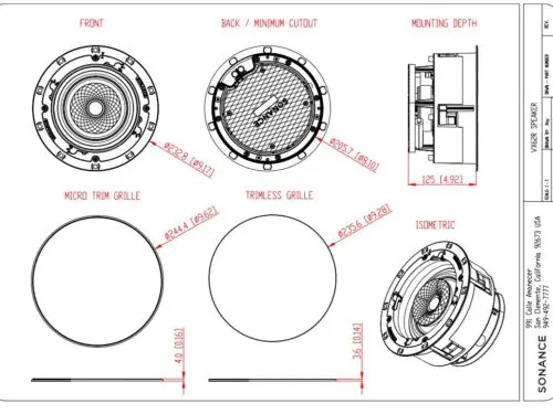 Sonance Visual Experience VX62R 6.5" Pivoting Two Way Round Speaker: PAIR