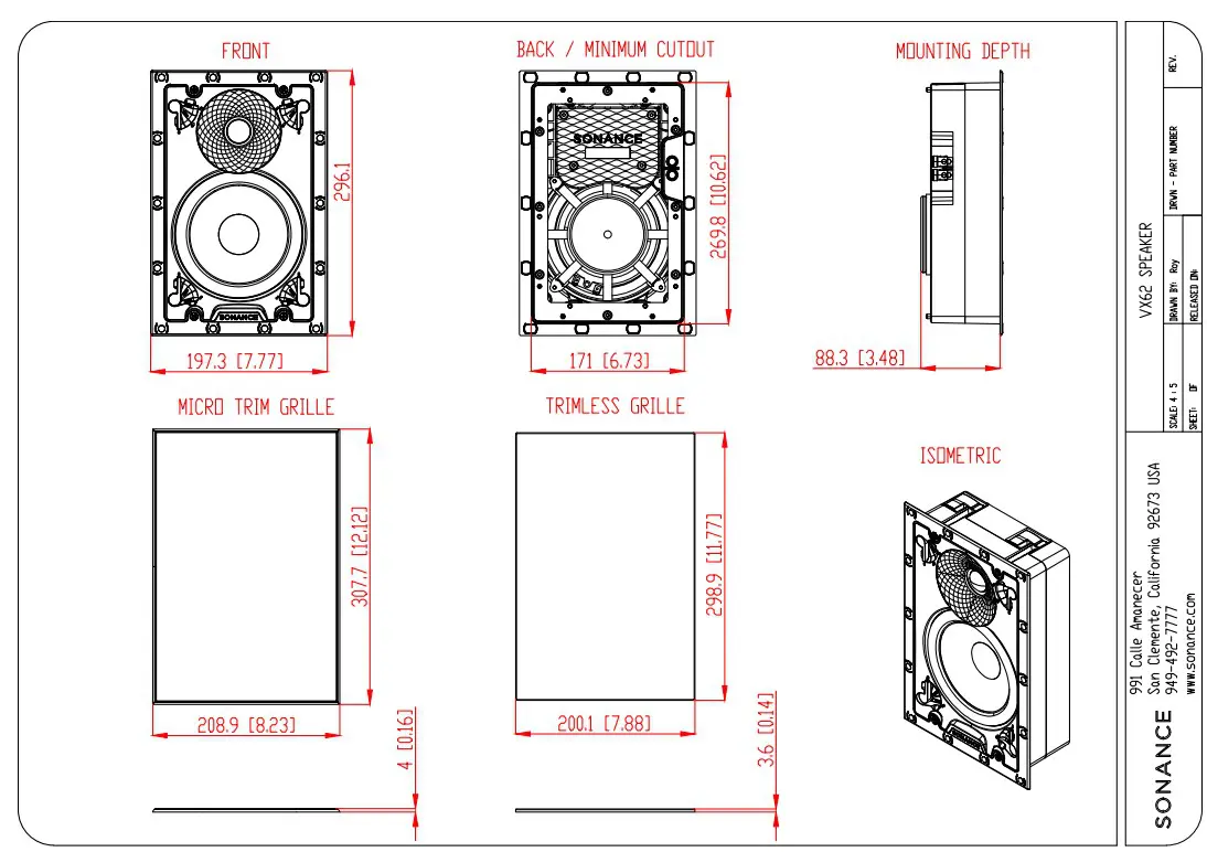 Sonance Visual Experience VX62 6.5" Two Way Rectangular Speaker: PAIR - Image 2