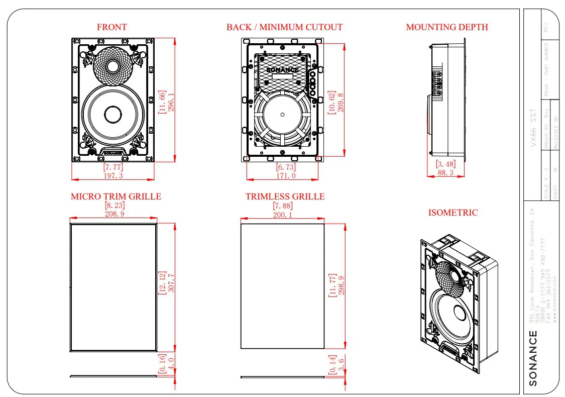 Sonance VX66 SST 6" Rectangle Single Stereo Speaker With White Micro Trim Grille: EACH - Image 2