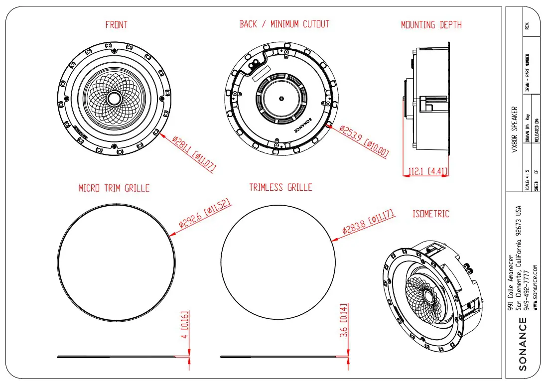 Sonance Visual Experience VX80R 8" Two Way Round Speaker: PAIR - Image 2