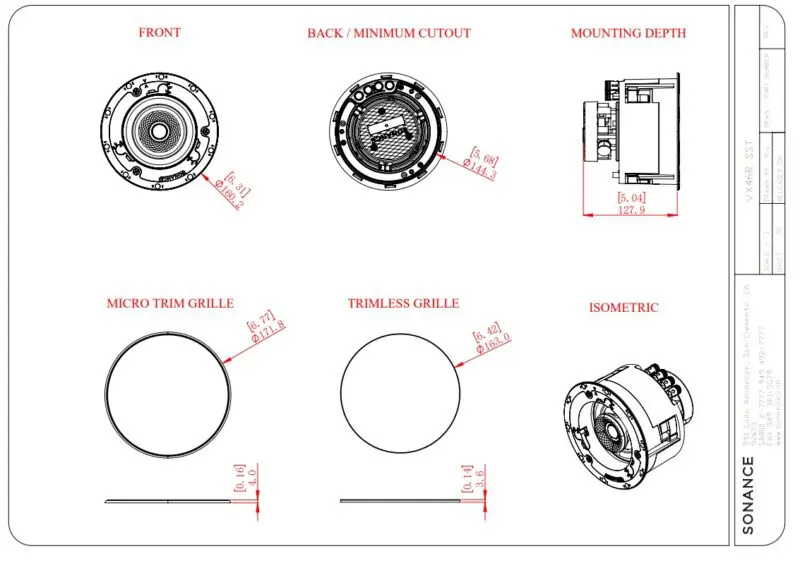 Sonance VX46R SST 4" Round Single Stereo Speaker With White Micro Trim Grille: EACH - Image 2