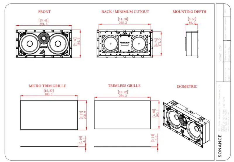 Sonance VX62 LCR Speaker With White Micro Trim Grille: EACH - Image 2